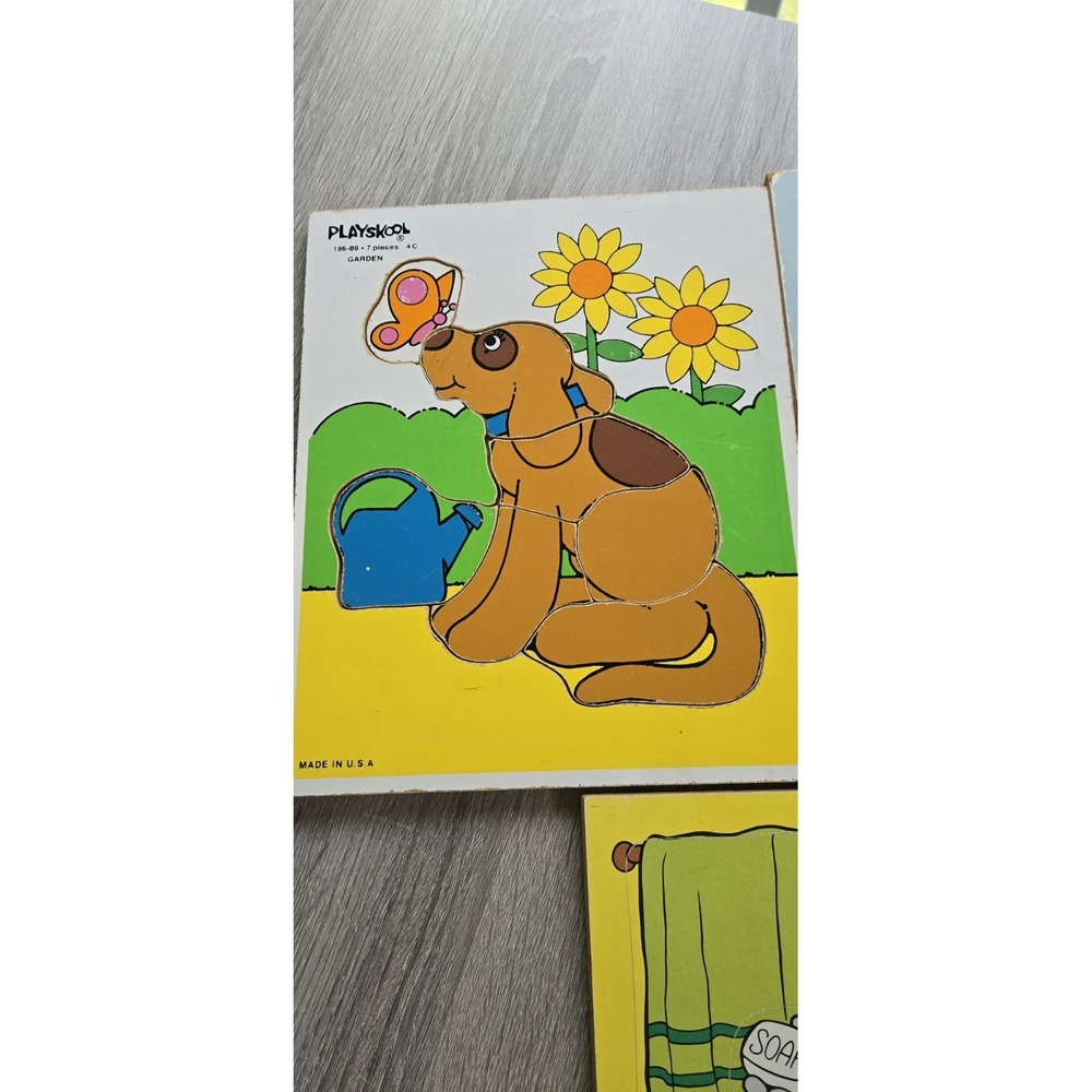 1980's Vintage Wooden Tray Puzzles Pound Puppy Animals All Complete Lot Of 7 - Picture 8 of 12